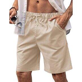 COOFANDY Men’s Linen Short Elastic Waist Drawstring Casual Summer Beach Shorts