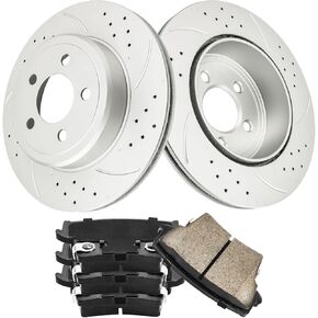 KAC Brake kit, Rear Drilled and Slotted Disc Brake Rotors and Ceramic Brake Pads Set for 300/Magnum AWD 2005-2018, Challenger 2009-2018, Charger AWD 3.6L 2012-2018 Brake Rotor Kit OE 53024+D1057