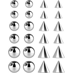 Piercing Balls & Spikes Externally Threaded - Spike Septum Balls Set For Belly, Tongue, Nipple, Eyebrow, Ear, Cartilage, Rook, Helix, Labret Stud Lip Rings, Snake Bites Piercing Jewelry Parts - Screw Onto Piercing Jewelry Barbell Or Ring Replacement Balls