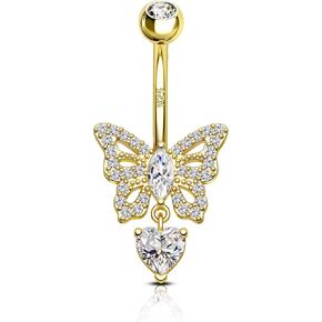 14K Gold Plated Belly Button Rings 925 Sterling Silver Belly Navel Rings for Women 14G Belly Navel Piercing Jewelry
