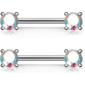 14G ASTM F136 Titanium Nipple Piercing Jewelry Shiny CZ Nipple Barbell Jewelry Internally Threaded G23 Solid Titanium Nipple Piercing Barbell Ring Jewelry for Women Men 14 Gauge