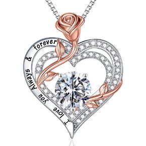 MOOSEA Rose Heart Moissanite Necklace Gifts for Women, 1-3 ct Moissanite Necklace D Color VVS1 Clarity Moissanite Pendant Anniversary Jewelry Gifts for Wife Birthday Gifts for Women Mom Wife