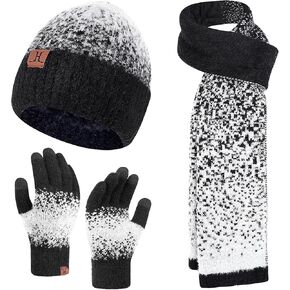 Winter Beanie Hat Scarf Gloves, Warm Fleece Lined Knit Beanie Hat Long Scarf & Touch Screen Gloves for Women Cold Weather Set
