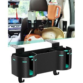 Car Headrest Backseat Cup Holder 3.7" with Organizer, High Capacity 4 in 1 Seat Back Organizer with Headrest Hooks, Multifunctional Storage for Car Travel Accessories Compatible with Most Vehicles