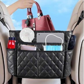 SEAMETAL Car Purse Holder Between Seats,Car Handbag Holder for Front Seat,Between Seat Purse Holder PU Leather (8 Pockets)