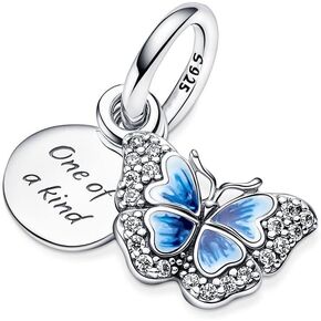 Blue Butterfly Charm 925 Sterling Silver Pendant,Jewelry Beads Gifts for Women Bracelet&Necklace