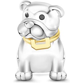 GNOCE "Handsome Bulldog" Bead Charms Sterling Silver Human's Loyal Friend Bulldog Dangle Charms fit for Bracelet/Necklace Women Men (Bulldog)