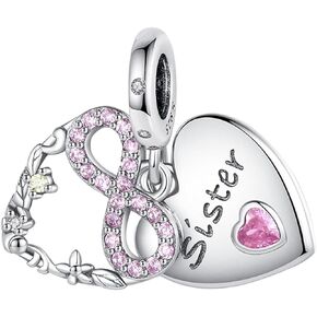 Family Sister Friends Love 925 Sterling Silver Charms Dangles for Bracelets and Necklace Jewelry Gift for Women Family and Friends