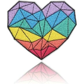 Large Colorful Grid Heart Iron on Patches, Cute Delicate Embroidered Repair Patches for Clothes, Custom Trendy Pride Fashion Applique for Hats, Jeans, Jackets, Bags, Backpacks, Dress, Shoes
