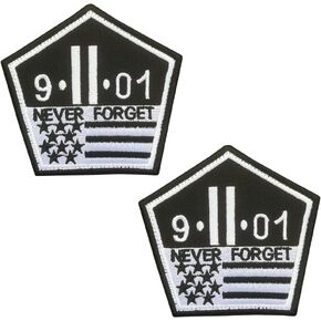 Antrix 2 Pack 9 11 Never Forget Memorial 911 Tactical Patch with Hook & Loop Fastener American DIY Decorative Patch for Army Clothes Uniform,Tactical Backpack,Outdoor Activity -3.5 X 3.25