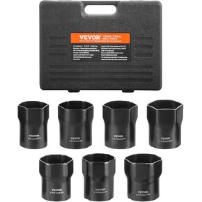 VEVOR Wheel Bearing Locknut Socket Set - Remove and Install Wheel Bearing Lock Nuts 1/2 inch Drive 7 Piece SAE and Metric 6-Point Socket with Storage Case for Ford, Dodge, and Toyota Vehicles