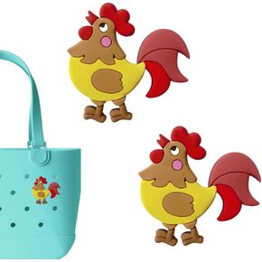 Rooster Charms for Bogg Bag - Set of 2 PVC Rubber Inserts, Compatible with Bogg Bag Accessories, Beach Bag Charms Inserts Accessories for Women Girls 1