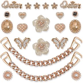 22 Pcs Bling Shoe Charms for Women,Butterfly Pearl Flower Shoe Decoration Charms for Clog Diamond Shoe Chain Charms Cute Designer Shoe Jewels DIY Shoe Accessories for Girls Birthday Party Favor