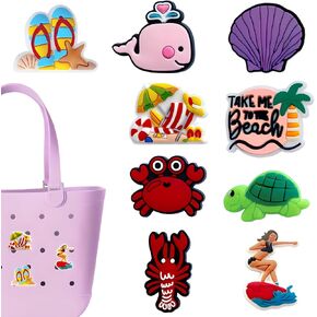 Ocean Charms for Bogg Bag, Ocean -Themed, Compatible with Simply Southern Beach Tote, 9 Pcs Beach Bag Charms Rubber Inserts Accessories for Women Girls (Ocean)
