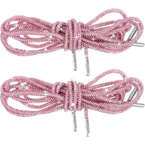 Molain 2 Pcs of Rhinestone Glitter Rope, Bling Rope Shoe Laces Rhinestone Shoe Laces String Shiny Crystal Drawstring Shoe Laces Charms Hoodie String for Shoes Sweatpants Hoodies(Pink)