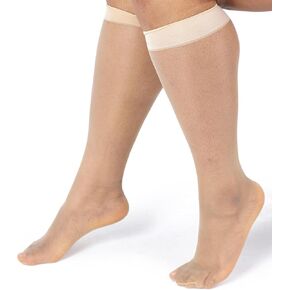 Silky Toes Plus size knee high sheer nylons for women, 6 Pairs socks Queen Trouser stockings for women with wide Calf