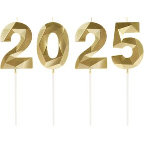 3D Gold Number 2025 Candles, 2025 Candles, Gold Happy New Year Candles for Cake Decor, Cake Topper for Men Women 2025 Graduation Party Decorations New Year Party Anniversary Celebration Decorations