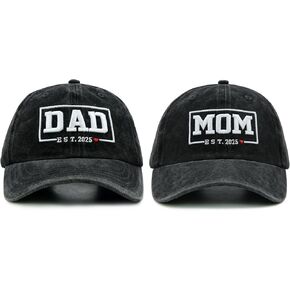 Funny Mom and Dad Est 2025 Hats, Gifts for New Parents, New Mom and Dad Hats, 3D Embroidered Adjustable Baseball Cap
