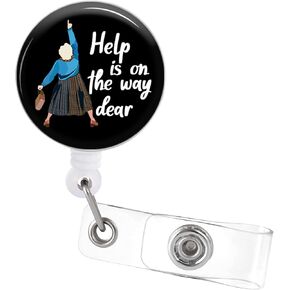 Tian Zhun Badge Reel Retractable with Alligator Clip Funny Nurse Badge Holder Help is on The Way Dear, for RN Nursing Doctor Office Worker Teacher Student Name Id Decor