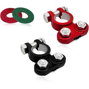 1 Pair Battery Terminals Connector, Aluminium Alloy Connector Top Terminal with 2 PCS Anti-Corrosion Washers, Adjustable Positive and Negative Battery Cable End for Car, Boat, Truck
