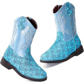DADAWEN Boys Girls Cowboy Boots Embroidery Glitter Mid Calf Square Toe Kids Western Cowgirl Boots Riding Shoes (Toddler/Little Kid/Big Kid)