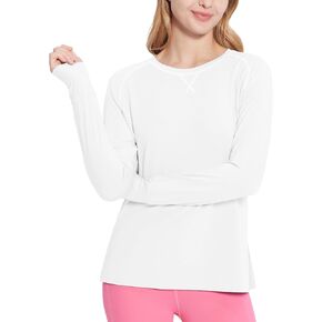 BALEAF Women's Long Sleeve Workout Tops Loose Athletic Shirts Crew Neck Yoga Top Running Hiking Raglan Tee SPF
