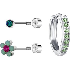 3 Pcs Titanium Flat Back Earrings for Cartilage Piercing Earrings Flat Back Earrings for Cartilage Screw Back Earrings for Women
