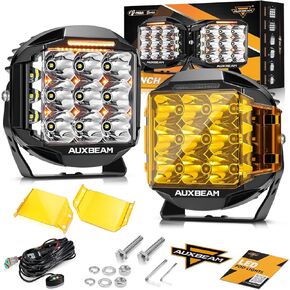 Auxbeam 7 Inch LED Pod Lights, 228W Super Bright Driving Side Shooter Lights with Amber DRL&Back Light, 270° V-MAX Series Cube Spot Flood Combo Work Spotlights Pod with Cover for Trucks SUV UTV ATV