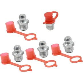 M8x1.0 Straight Grease Nipple Fittings Iron Zinc Plating Rubber with Dust Cap - 5 Set Auto Replacement Parts