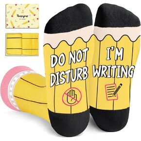 HAPPYPOP Gifts for Writers - Funny Writing Socks Author Gifts for Young Writes, Stocking Stuffers for Teen Boys Girls, Pencil Socks for Men Women