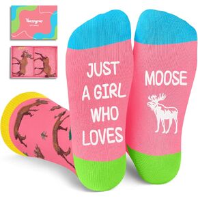 HAPPYPOP Moose Gifts for Moose Lovers - Funny Moose Socks for Women, Funny Moose Gifts for Teen Girls, Christmas Stocking Stuffers