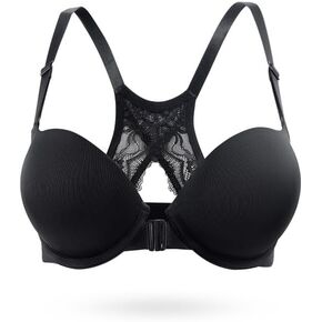 Racerback Push Up Bras for Women Front Closure Padded Plunge Underwire Bra Add 2 Cup