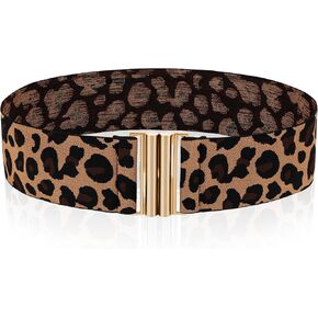 Wide Stretch Waist Belt for Women, Vintage Elastic Leopard Print Waistband Skinny Dress Tuck Belt