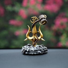 Trishul with Damru Decorative Showpiece for Pooja, Decoration, Car Dashboard, Pack of 1