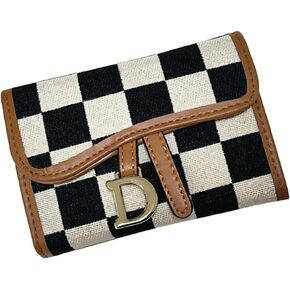 Credit Card Organizer for Women 11 Card Slots Checkered Wallet Rfid Blocking Women Checkered Card Holder Accordion Purse Small (black)