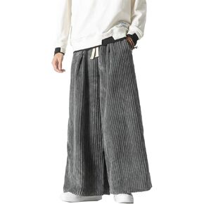 Seidarise Men's Corduroy Pants Straight Baggy Wide Leg Stretch Elastic Waist Drawstring Relaxed Fit Trousers Pant