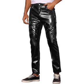 Lars Amadeus Faux Leather Pants for Men's Slim Fit Hip Hop Nightclub PU Biker Pants