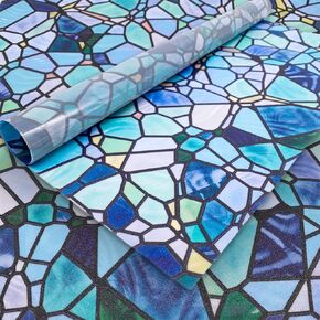 funlife Original Hand-Drawn Privacy Stained Glass Window Film, Single Sided Static Cling Window Cling, Non-Adhesive Glass Windows Decor for Window Glass Door, Blue Cobblestones, 16.93"x112.99"