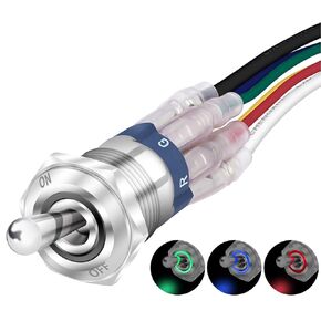 DaierTek Lighted 12V Waterproof Toggle Switch IP67 12 Volt LED RGB(RED Green Blue) 16mm Pre-Wired for Car Boat Marine -3Pack