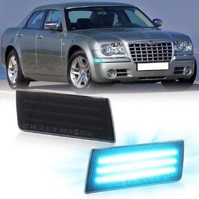 POPMOTORZ Front Fender White LED Side Marker Lights Compatible With 2005 2006 2007 2008 2009 2010 2011 2012 2013 2014 Chrysler 300 300C Fender LED Side Marker Lamps Smoked Lens 2 PCS
