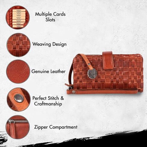 Genuine Leather Wallets for Women, Small Wallet for Women Zipper Coin Purse Credit Card Holder with Strap (VL-158-COGNAC) in Saudi Arabia