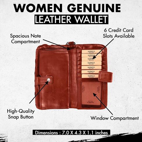 Genuine Leather Wallets for Women, Small Wallet for Women Zipper Coin Purse Credit Card Holder with Strap (VL-158-COGNAC) in Saudi Arabia