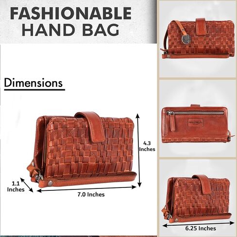 Genuine Leather Wallets for Women, Small Wallet for Women Zipper Coin Purse Credit Card Holder with Strap (VL-158-COGNAC) in Saudi Arabia