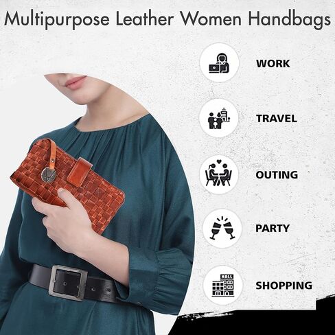 Genuine Leather Wallets for Women, Small Wallet for Women Zipper Coin Purse Credit Card Holder with Strap (VL-158-COGNAC) in Saudi Arabia
