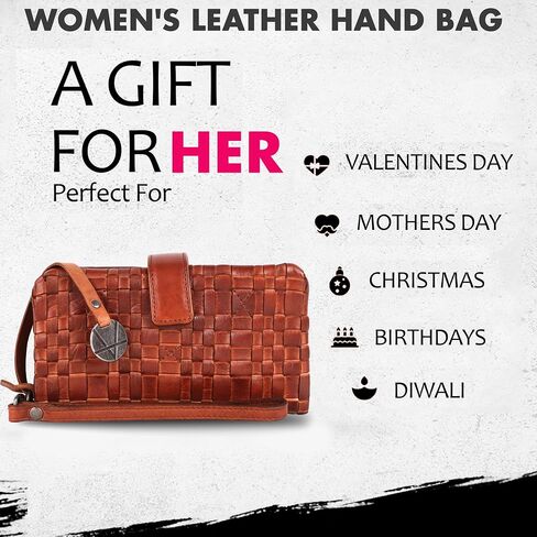 Genuine Leather Wallets for Women, Small Wallet for Women Zipper Coin Purse Credit Card Holder with Strap (VL-158-COGNAC) in Saudi Arabia