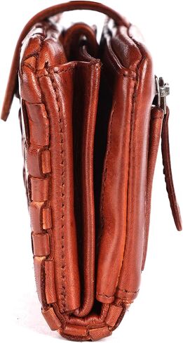 Genuine Leather Wallets for Women, Small Wallet for Women Zipper Coin Purse Credit Card Holder with Strap (VL-158-COGNAC) in Saudi Arabia