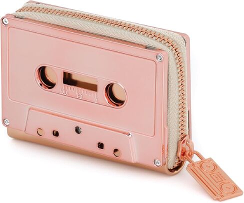 Fydelity Vegan Leather Zipper Wallet, Cassette Tape Design, Credit Card Holder, Women's Cute Wallet, Retro Wallet, Rose Gold Chrome, 70264 AA in Kuwait