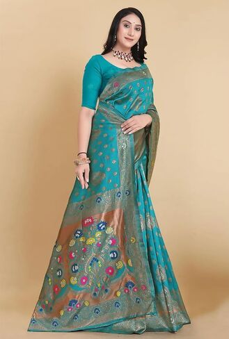 Bhavna-Tex fashion Sarees for Women Silk Ethnic Indian Wedding Gift Sari with Unstitched Blouse in Saudi Arabia