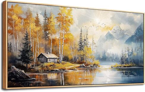 ZUITINGHUA Wood Framed Canvas Wall Art For Living Room Large Wall Decor For Office Bedroom Decorations Autumn Landscape Lake Scenery Painting Wall Pictures Artwork Aesthetic Home Decor 30x60 In in Kuwait