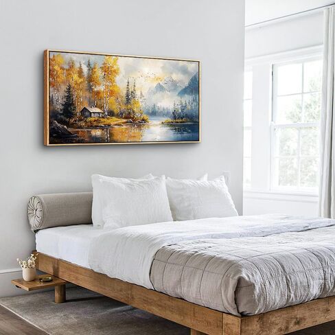 ZUITINGHUA Wood Framed Canvas Wall Art For Living Room Large Wall Decor For Office Bedroom Decorations Autumn Landscape Lake Scenery Painting Wall Pictures Artwork Aesthetic Home Decor 30x60 In in Kuwait